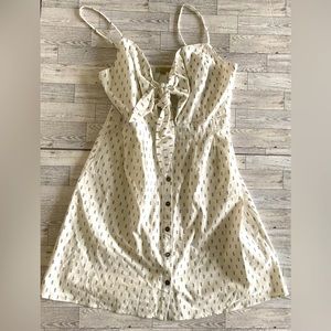 Polagram Dress Womens Large Adjustable‎ Straps White Blue Tie Front Lined NWOT